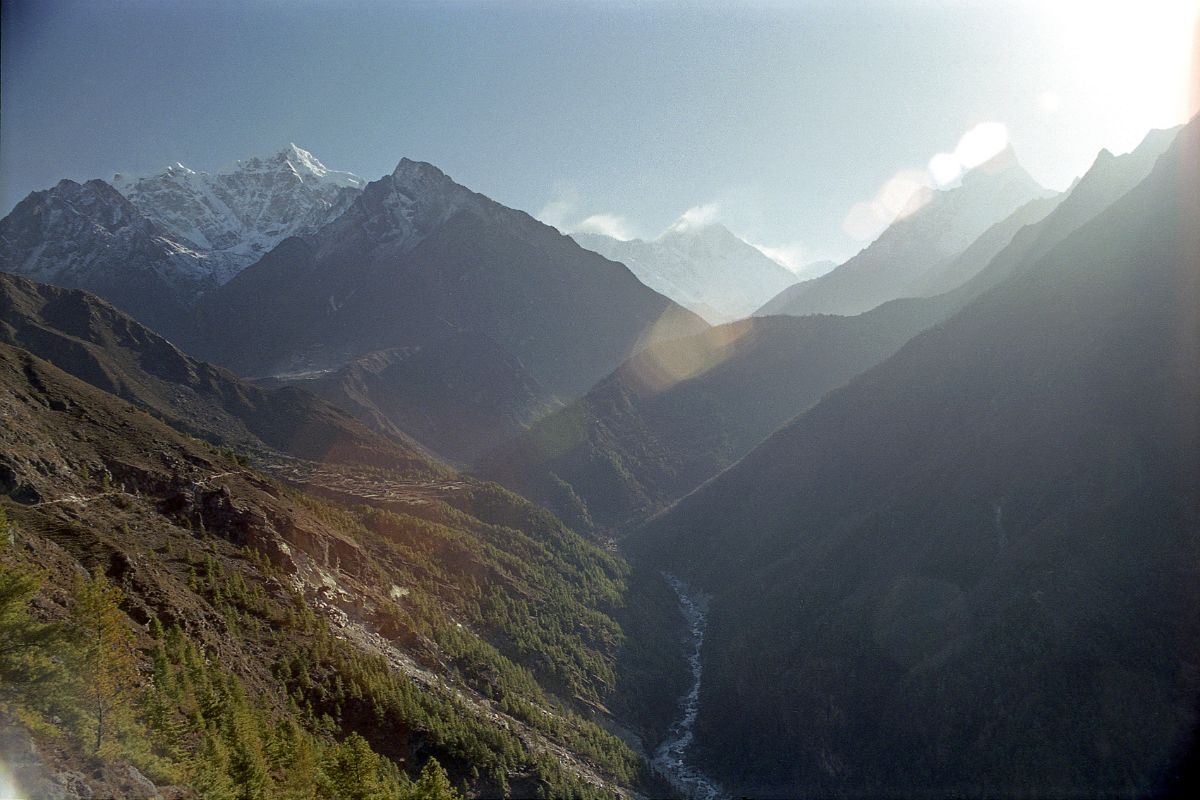 02 Namche Bazaar To Tengboche - Wide View Of Trail With Taweche, Nuptse, Everest, Lhotse, Ama Dablam Early Morning